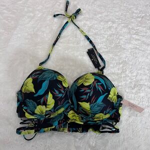 Victoria's Secret Archives Bombshell Push-Up Longline Bikini Top 32D Tropical‎